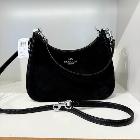 COACH Teri Hobo Bag With Cherry Charm CCZ88 suede/Silver/Black - Picture 10 of 12